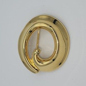 Anne Klein Brooch Letter O Script Round Goldtone Pin